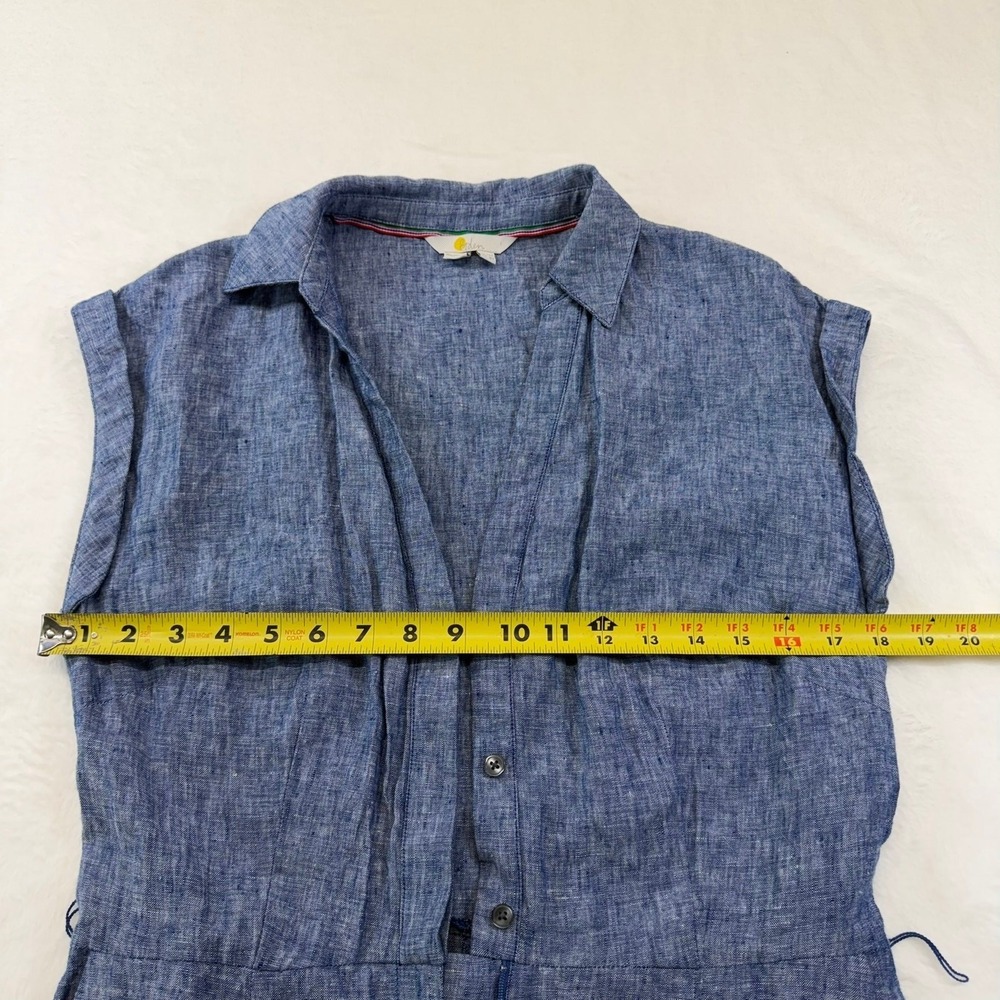 Boden Jumpsuit Women's 8 Tall Catriona Linen Blue Chambray Tie Belt Missing - Picture 6 of 15